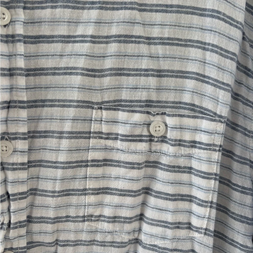 Weatherproof Men XL Striped Button Down Shirt Blue White Washable Linen Spring - Picture 2 of 8